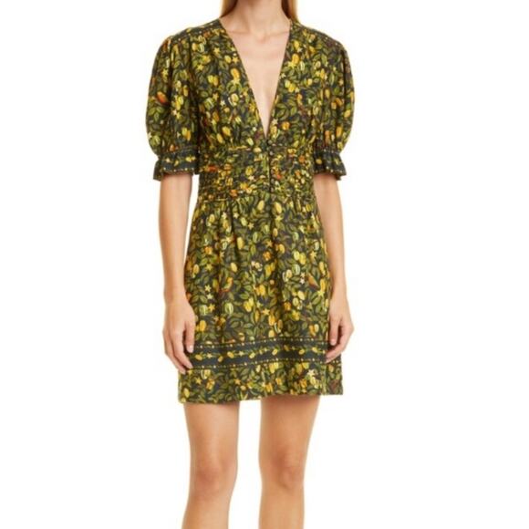 Farm Rio Star Fruit Linen Blend Yellow Black Mini Dress size XS - Picture 1 of 11